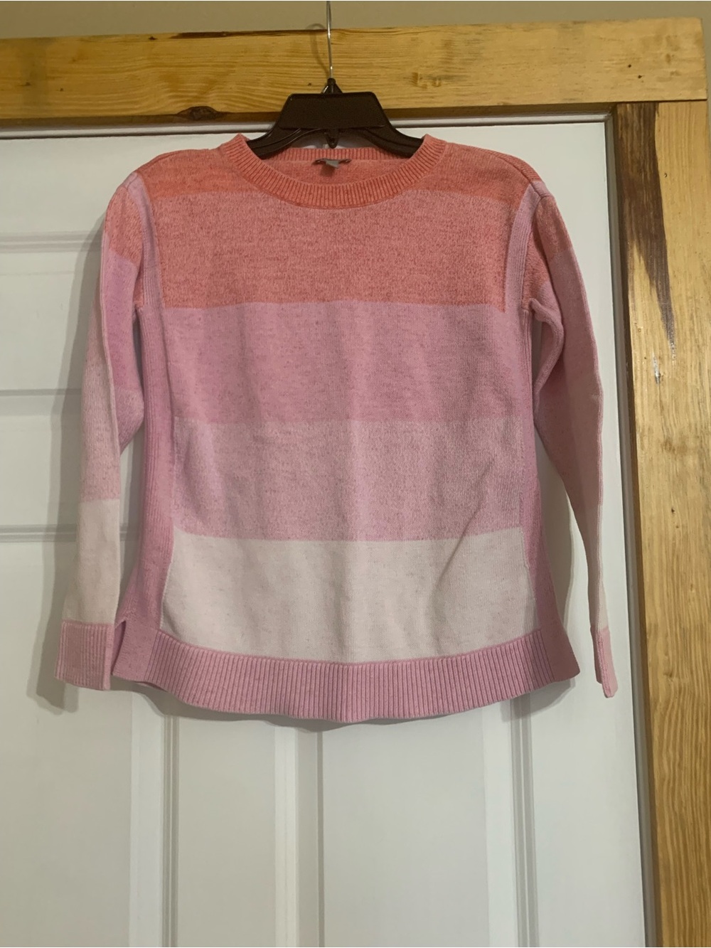T by Talbots Petite Pink Colorblock Striped Crewneck Sweater P